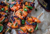 Harissa Grilled Shrimp Skewers with Basil Oil