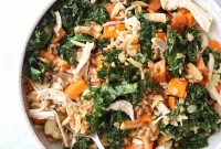 Savory Farro Bowl with Chicken, Sweet Potatoes and Kale