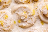 Tropical Pina Colada Cinnamon Rolls with Coconut Rum Icing