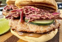 Thai Chicken Burger Recipe with Spicy Peanut Sauce