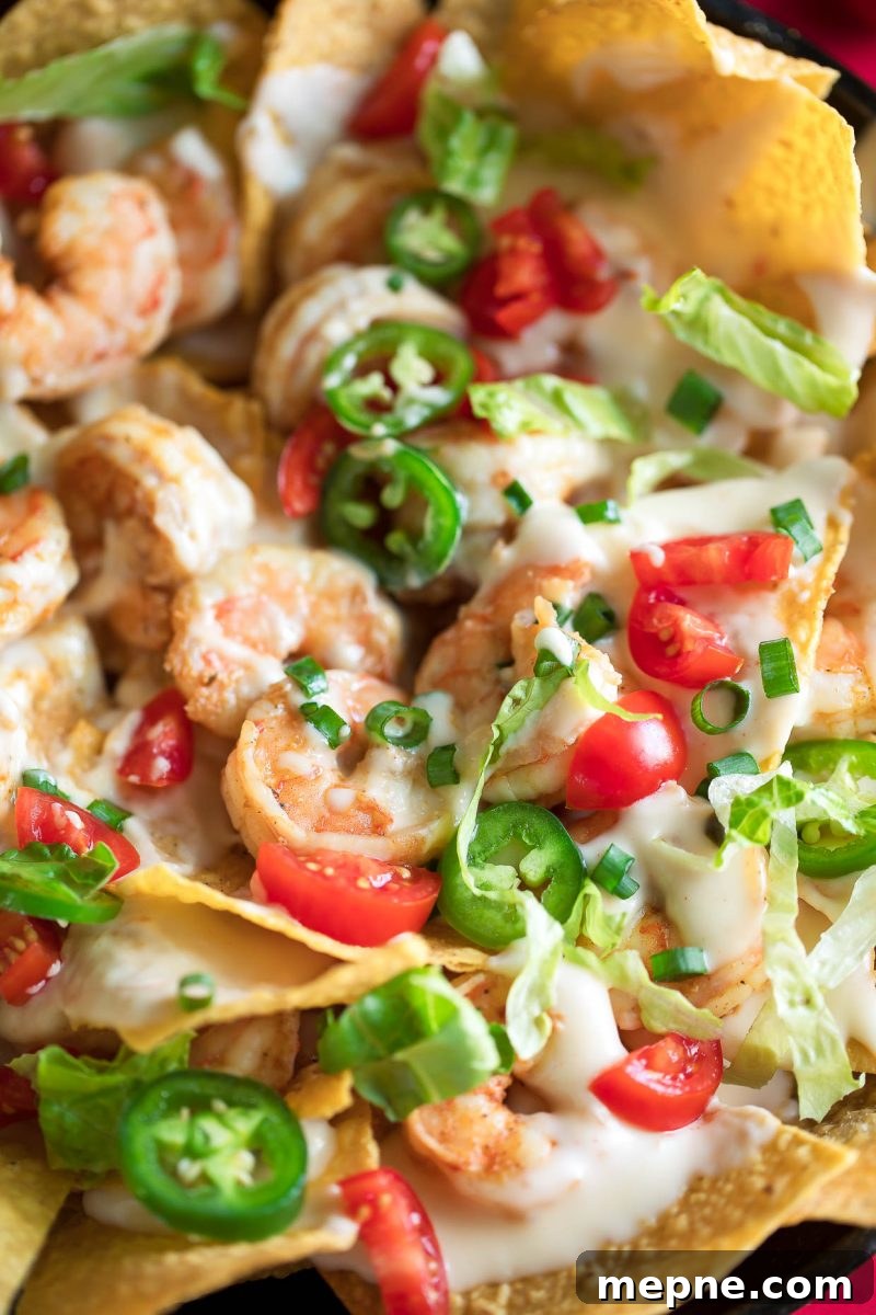 Crispy Shrimp Nachos with Chipotle-Lime Sauce 4 Shrimp Nachos with White Queso and Toppings