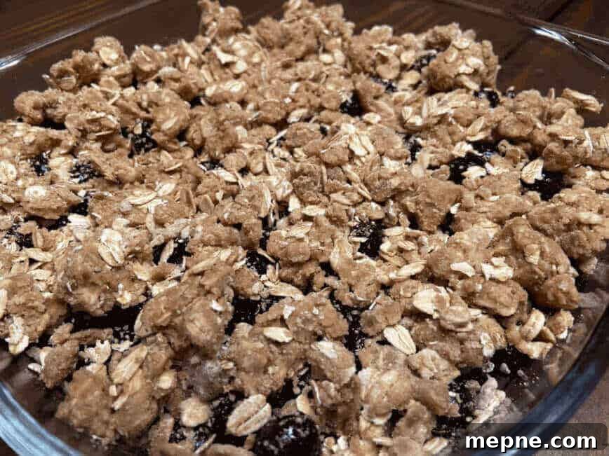 30-Minute Blueberry Crisp Recipe with Crunchy Oat Topping 7 Ready for the oven.