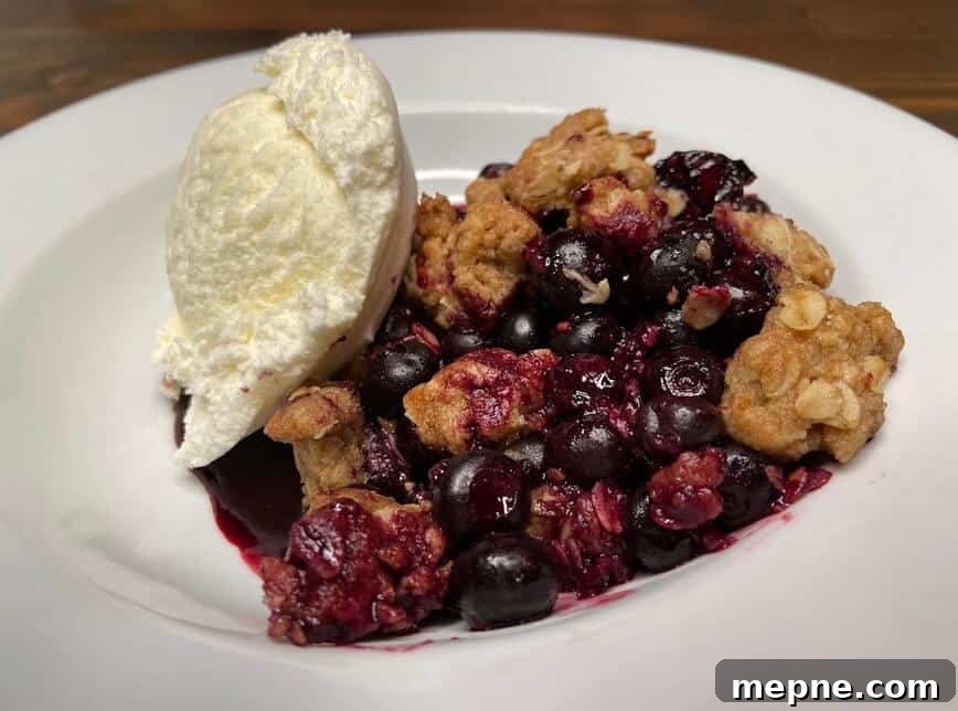 30-Minute Blueberry Crisp Recipe with Crunchy Oat Topping 8 Served with ice cream.