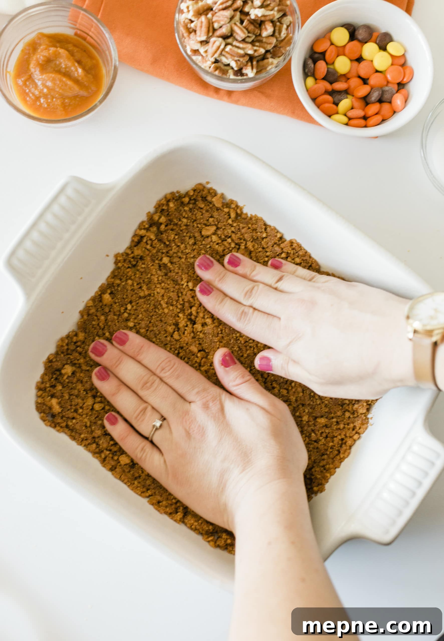Pumpkin Magic Bars with Graham Cracker Crust 5 Crushed ginger snaps and melted butter