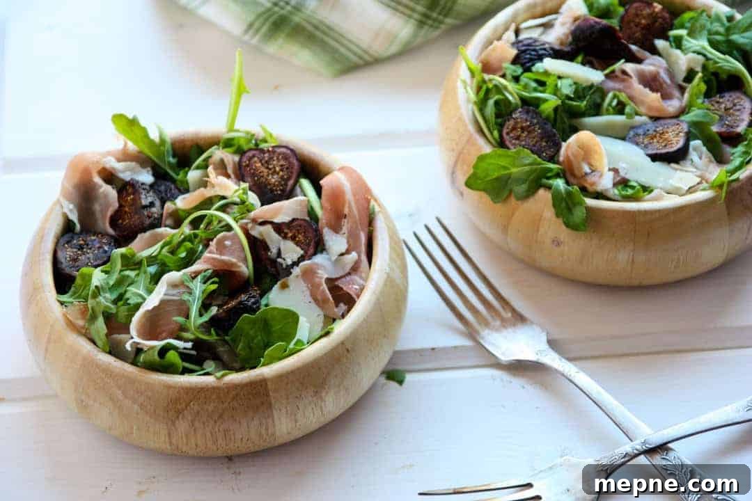 Fig, Prosciutto and Arugula Salad Recipe 9 Two bowls of salad with Arugula and Prosciutto