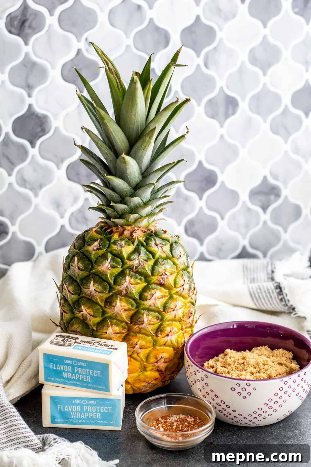Grilled pineapple ingredients laid out.
