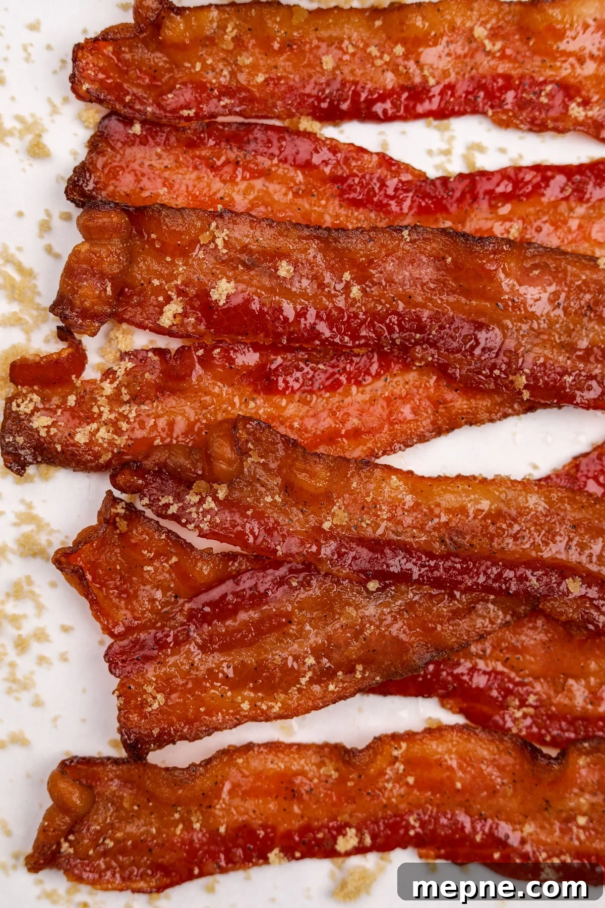 How to Make Candied Bacon: Sweet and Smoky Recipe 2 Multiple slices of candied bacon overlapping each other.