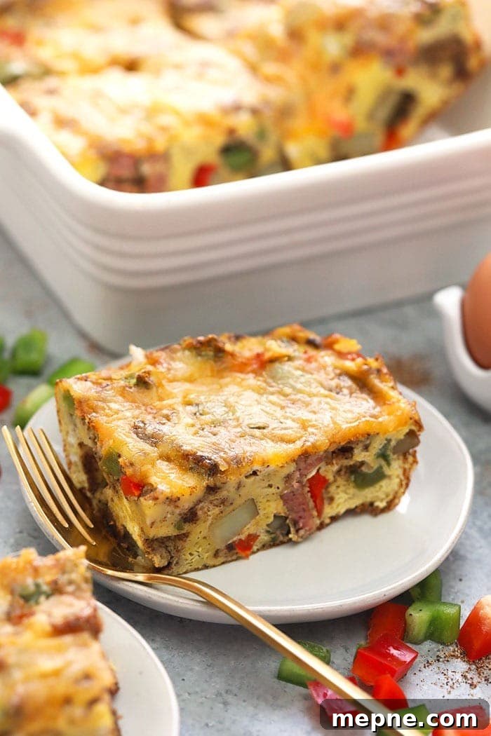 chicken fajita breakfast casserole on a plate