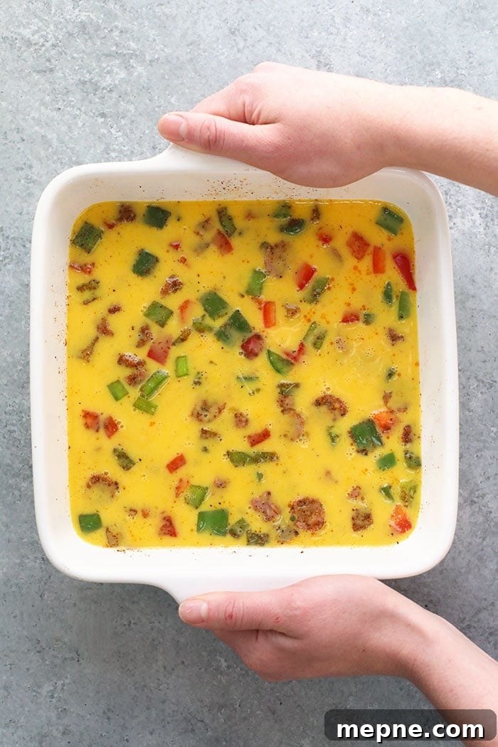 chicken fajita breakfast casserole ready to be cooked