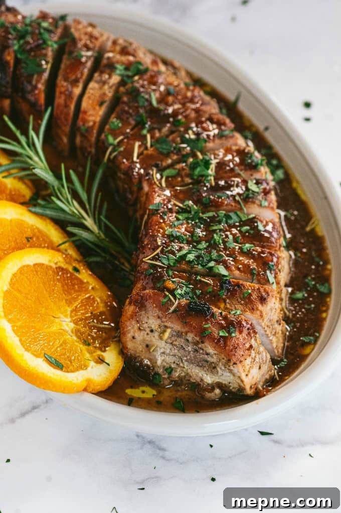 Pork Tenderloin with Orange Mustard Glaze 5 Orange Mustard Pork Tenderloin - This easy glazed tenderloin recipe is sweet and savory with orange juice and stone ground mustard. You'll never have a dry piece of pork with this homemade marinade.