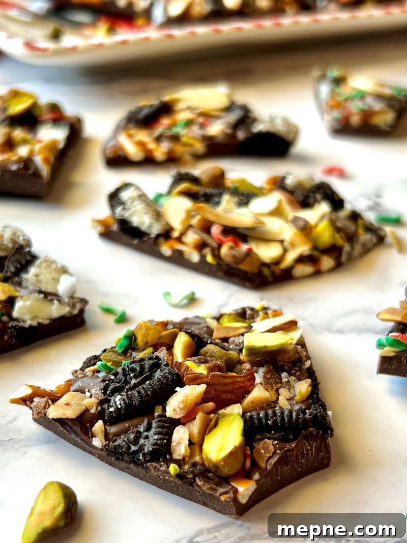 Cowboy Chocolate Christmas Bark Recipe 7 Cowboy Chocolate Christmas Bark broken in pieces.