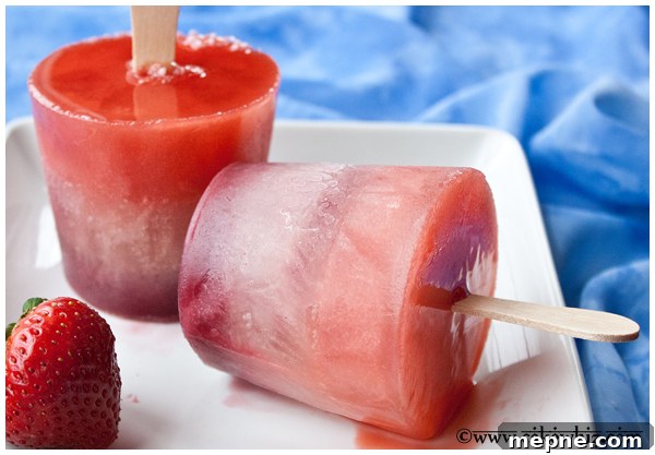 Homemade Fruit Popsicles with Fresh Fruit 2 Easy Homemade Fruit Popsicles on White Plate with Blue Background