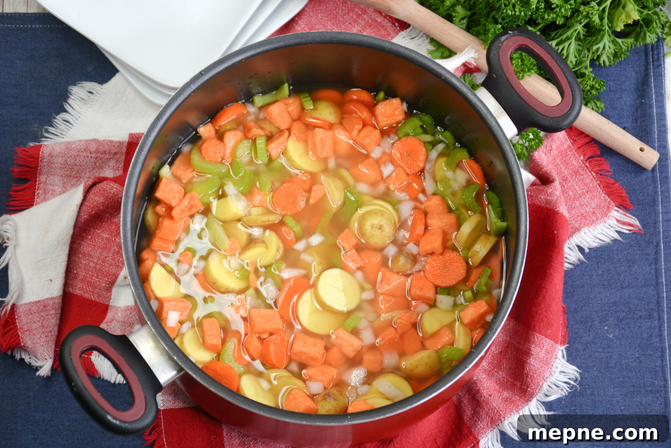 Cooking vegetables for Skinny Chicken Pot Pie