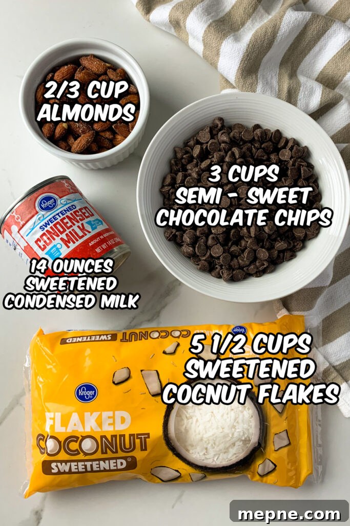 The four ingredients needed to make almond joy cookies.