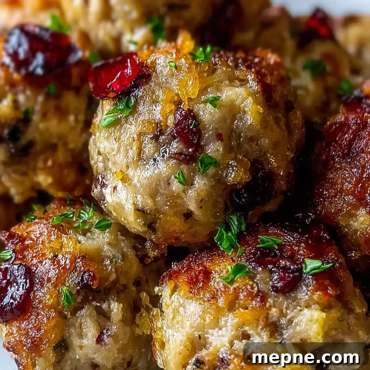 Cranberry Turkey Stuffing Balls Holiday Recipe 2 Holiday stuffing balls with turkey, breadcrumbs, and cranberries