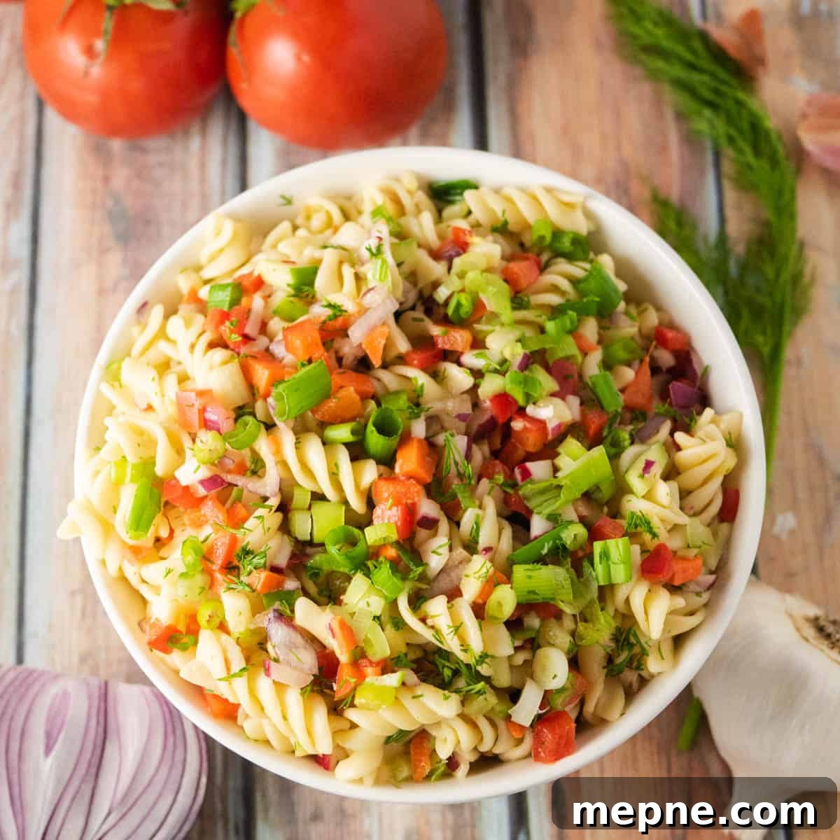 Instant Pot Vegetarian Pasta Salad with Creamy Dressing 2 instant pot vegetable pasta salad flatlay