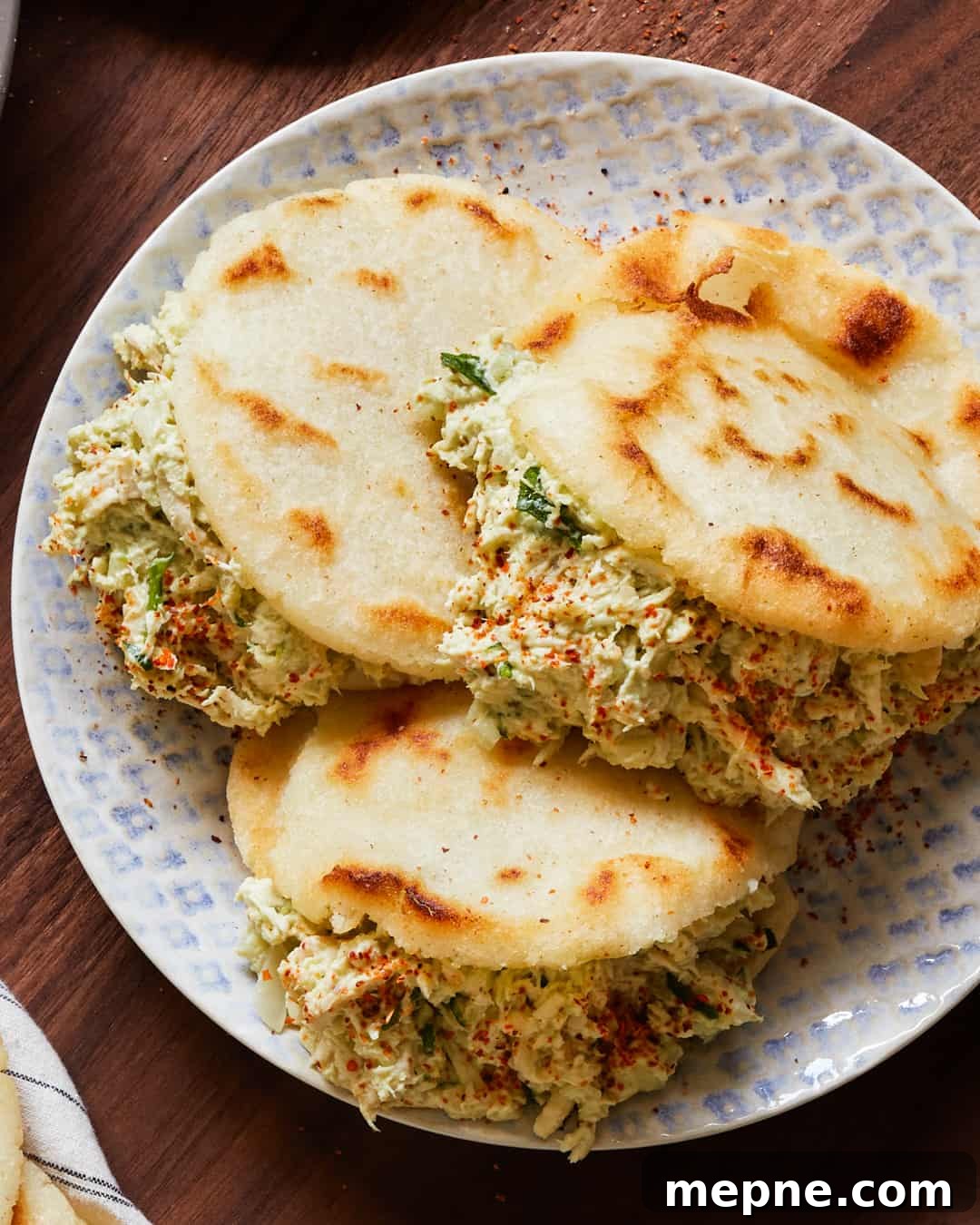Reina Pepiada Arepa: Avocado and Shredded Chicken 3 Arepa Reina Pepiada Chicken Salad Venezuelan Corn Cakes
