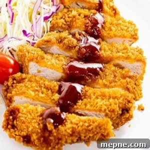 Tonkatsu with crispy panko breadcrumbs and katsu sauce.