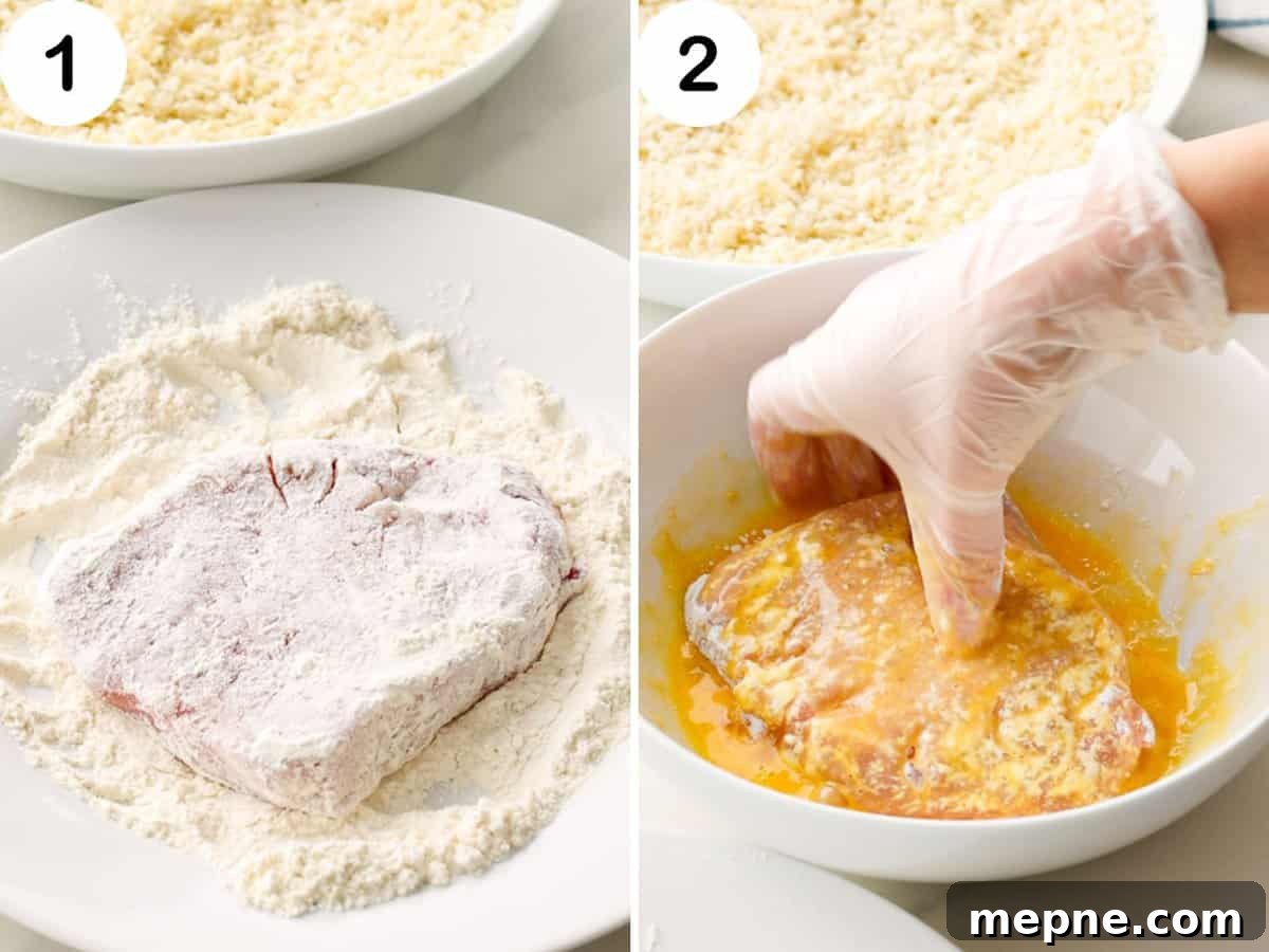 Bonless pork loin covered with flour and dipped in beaten eggs.