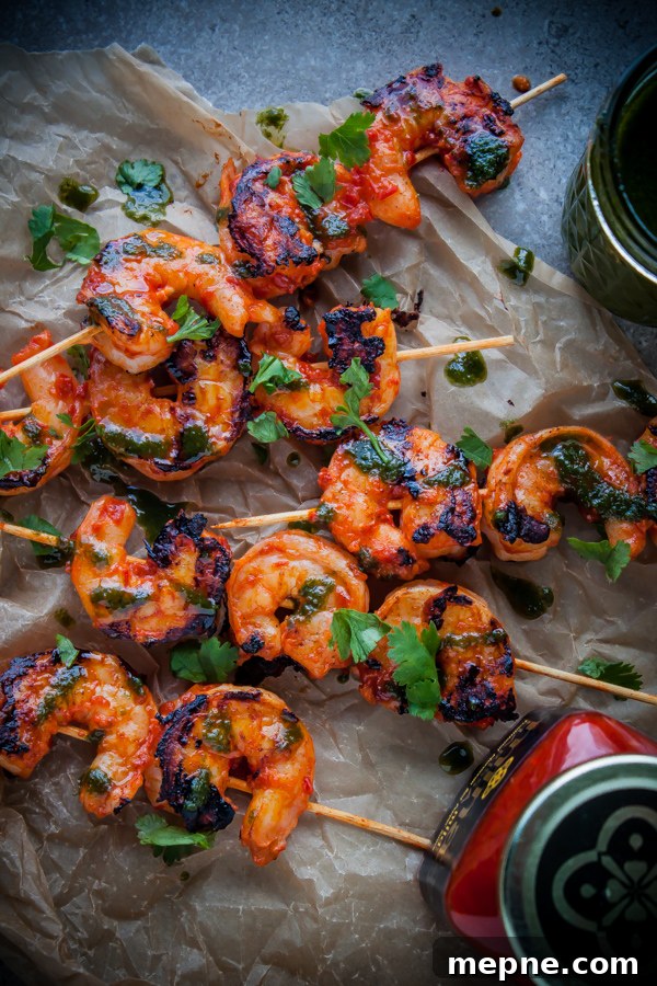 Harissa Grilled Shrimp Skewers with Basil Oil 2 Grilled Harissa Shrimp Skewers with Basil Oil