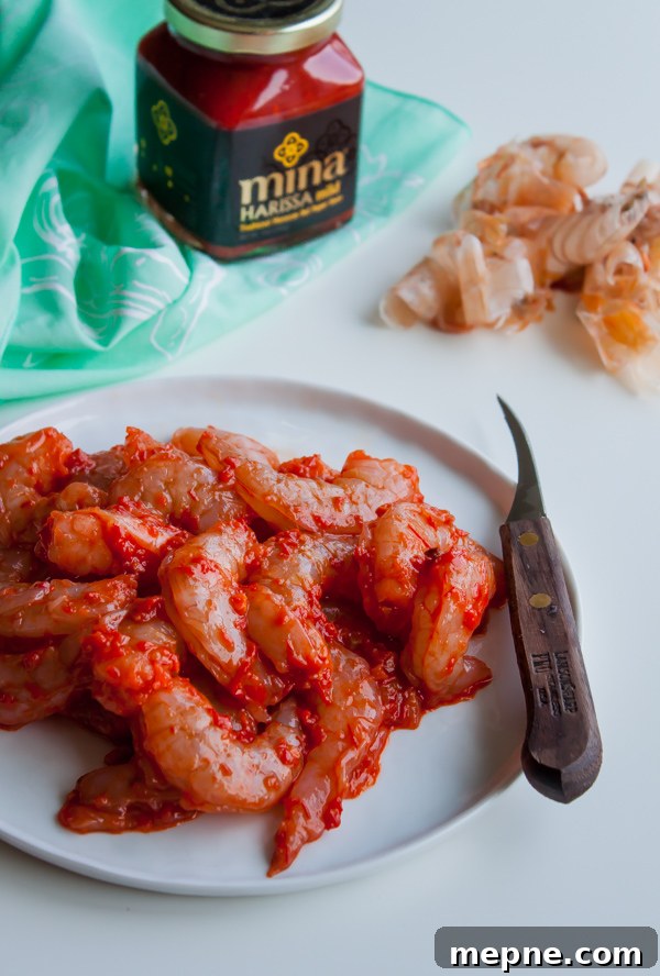 Harissa Grilled Shrimp Skewers with Basil Oil 4 Shrimp with Harissa Marinade