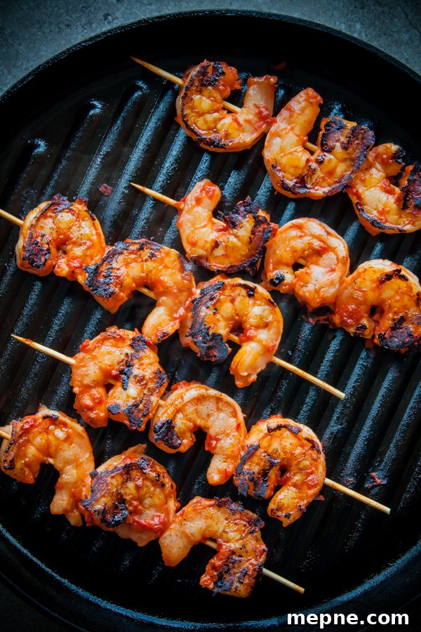 Harissa Grilled Shrimp Skewers with Basil Oil 5 Grilled Harissa Shrimp Skewers on Grill Pan