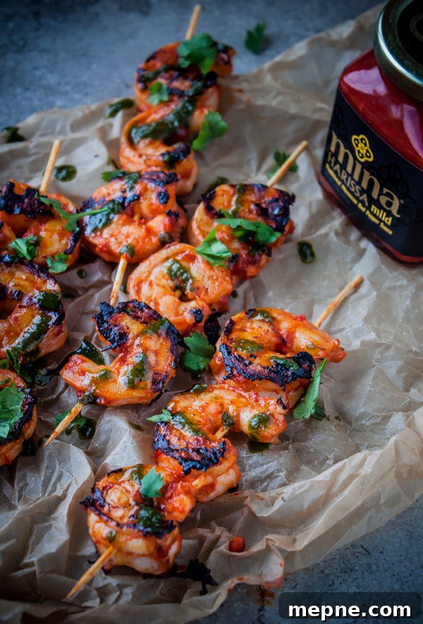 Harissa Grilled Shrimp Skewers with Basil Oil 7 Grilled Harissa Shrimp Skewers with Basil Oil