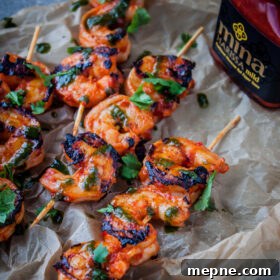 Harissa Grilled Shrimp Skewers with Basil Oil 8 Grilled Harissa Shrimp Skewers with Basil Oil