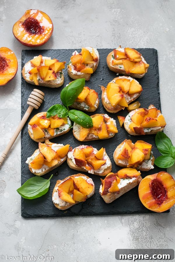 Peach Crostini with Whipped Ricotta and Honey 2 peach crostini