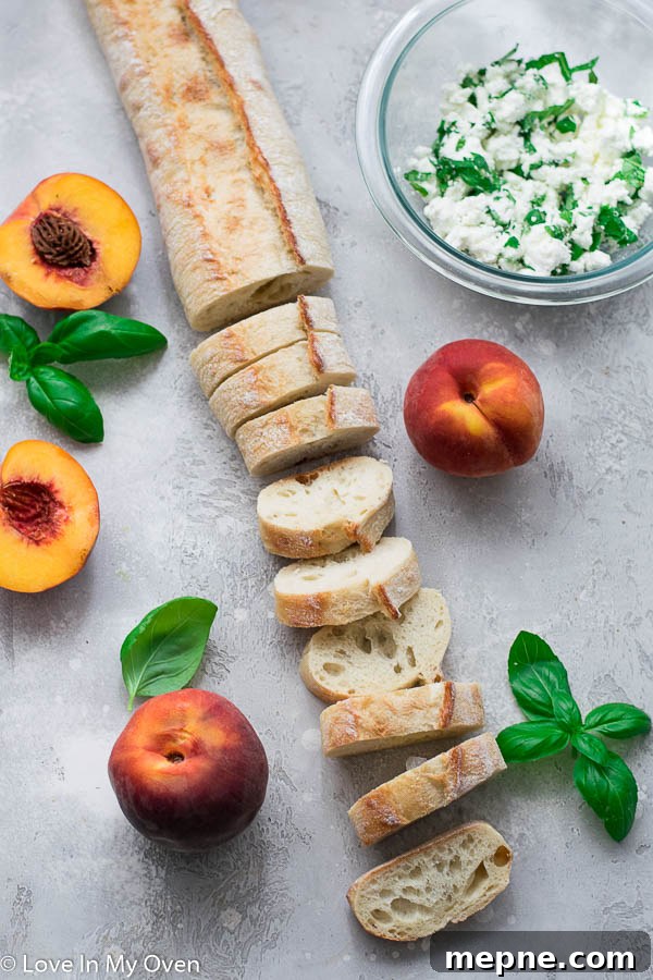 Peach Crostini with Whipped Ricotta and Honey 5 peach crostini with goat cheese and basil