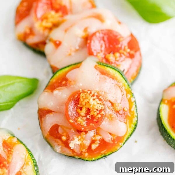 Zucchini pizza bites with basil.