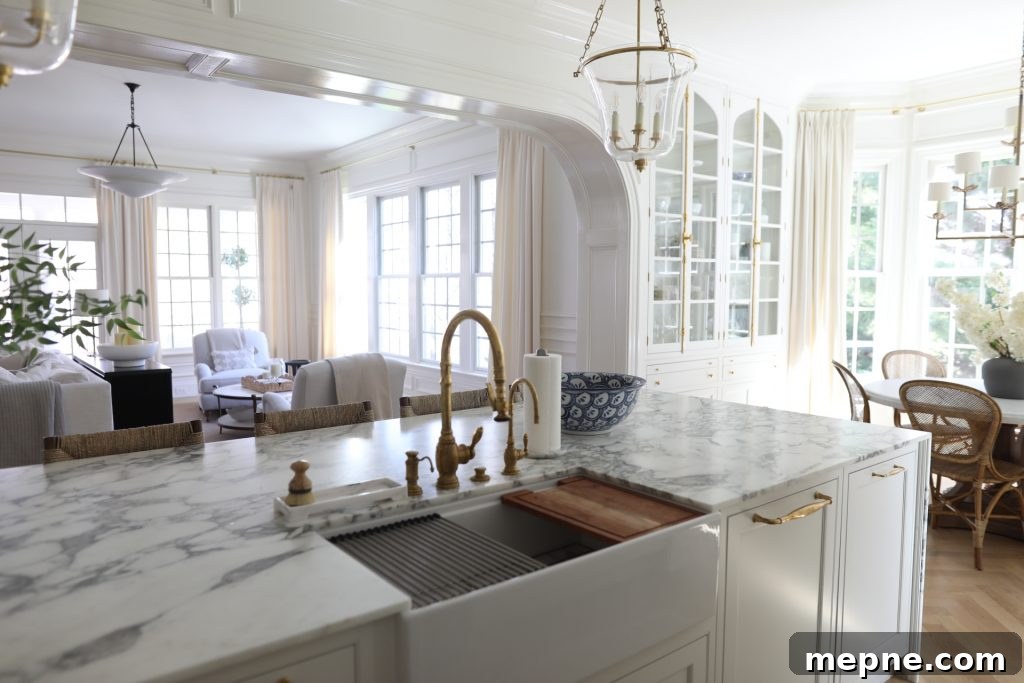 Kitchen Remodel Reveal: Before and After Transformation 15 Arabescato Vagli marble countertops in a luxury kitchen