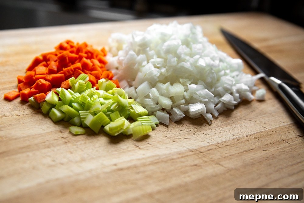 Weeknight Lamb Ragu with Fresh Mint and Ricotta 4 Process shot showing finely chopped onions, carrots and celery for the ragu