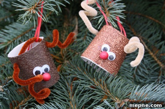 Christmas Toilet Paper Roll Reindeer Ornament for Kids 3 2 toilet paper roll reindeer hanging on christmas tree