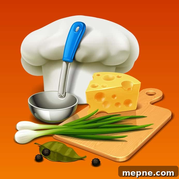 Creamy Instant Pot Cheeseburger Soup Recipe 4 graphic of countertop with chef hat
