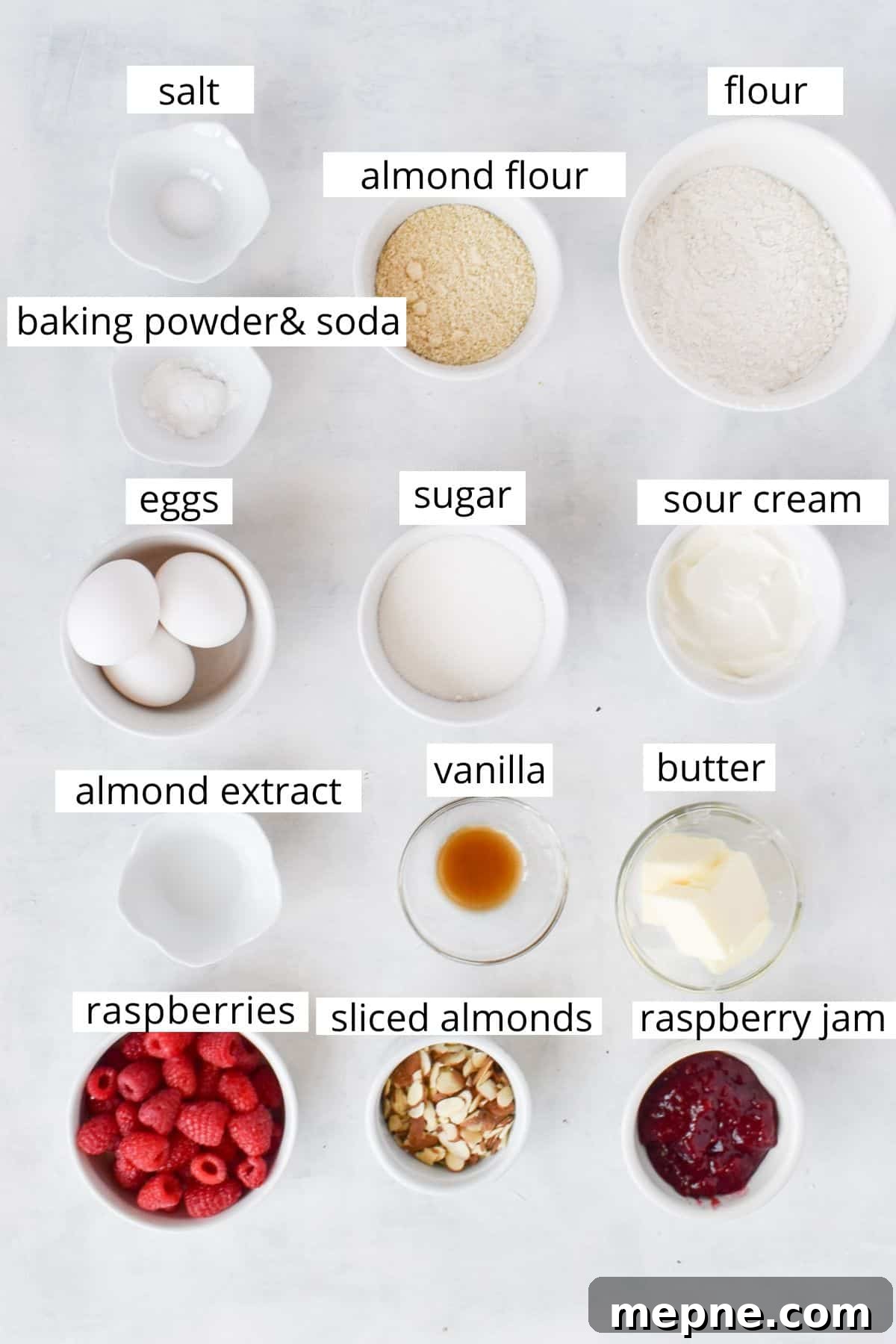 ingredients for cake laid out. 
