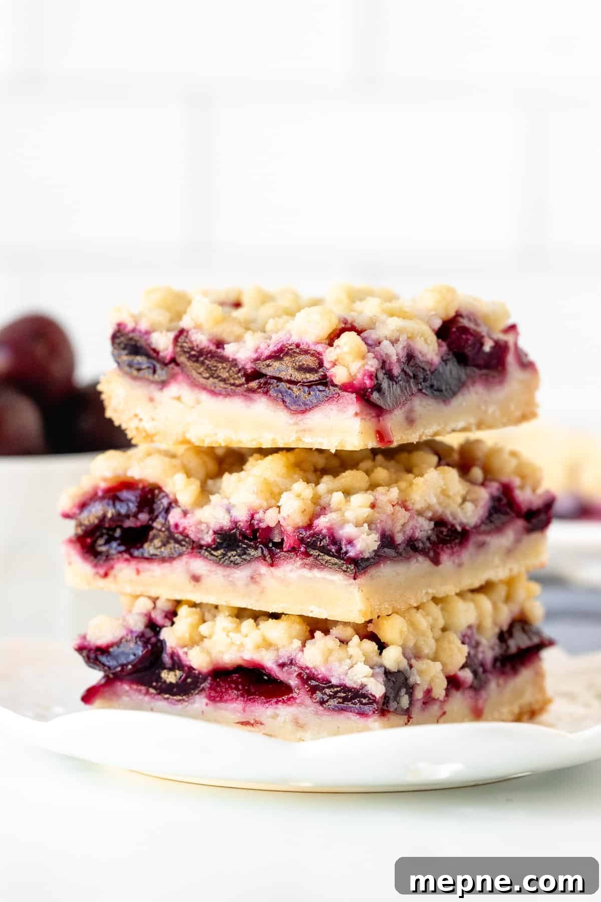 Homemade Cherry Crumb Bars Recipe 2 Stack of three cherry crumb bars