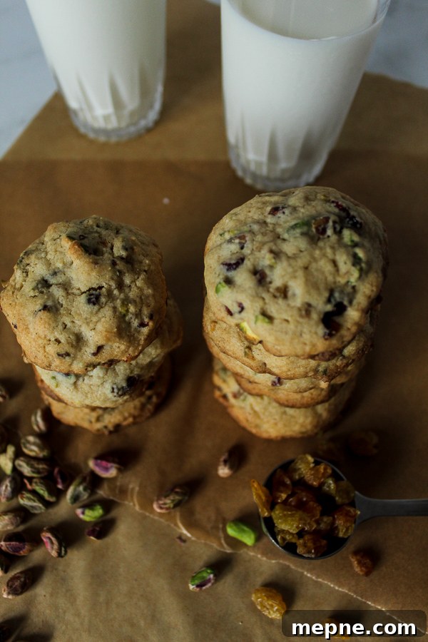 Cranberry, Raisin and Pistachio Cookies Recipe 2 Cranberry Raisin Pistachio Cookies on a white plate