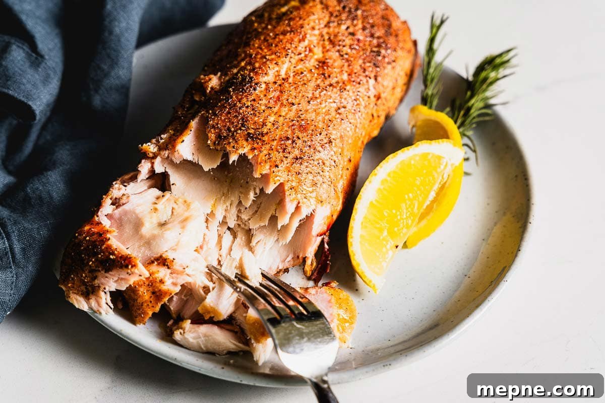 smoked tuna flaked with fork horizontal