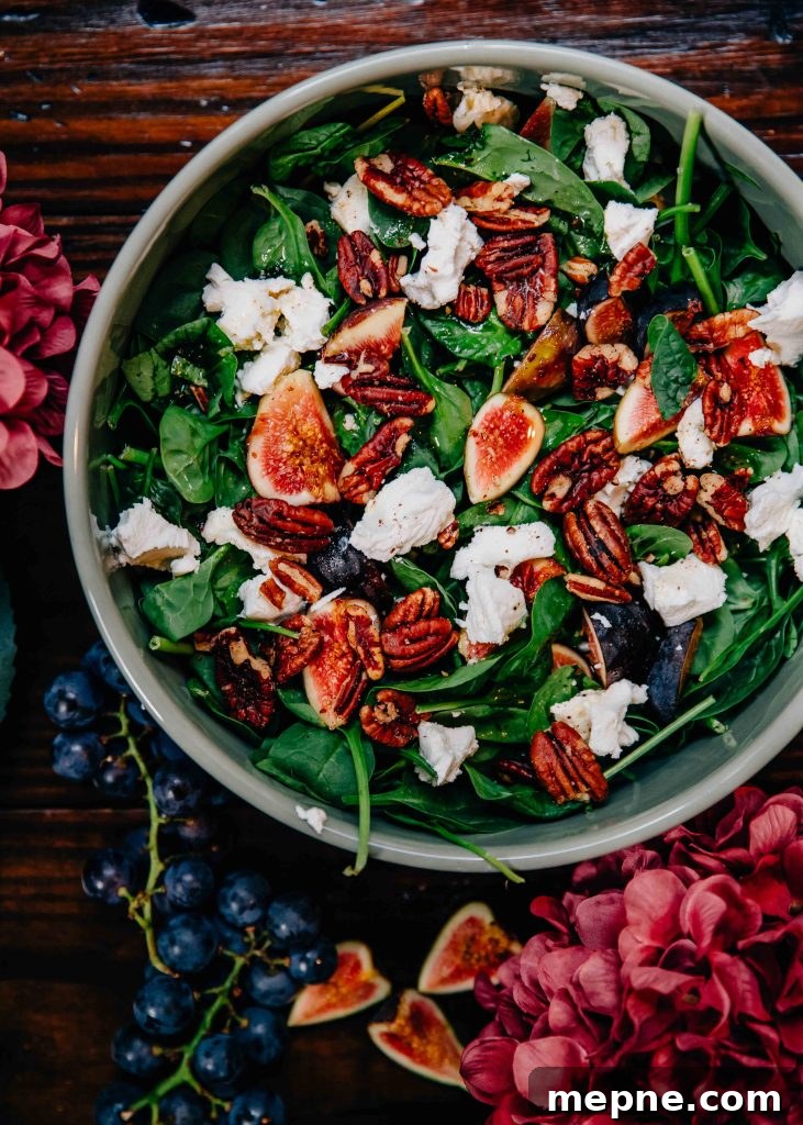 Fig and Goat Cheese Salad with Arugula and Walnuts 2 Fig and goat cheese salad with spinach, pecans, and vinaigrette