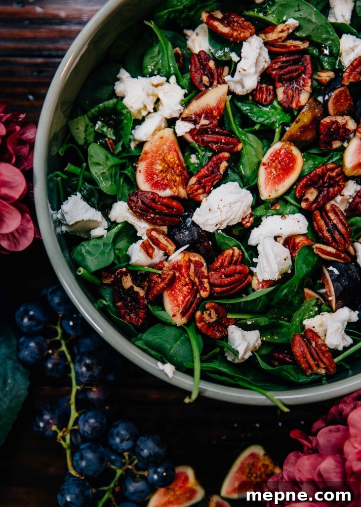 Fig and Goat Cheese Salad with Arugula and Walnuts 4 Vegetarian autumn salad with figs, goat cheese, spinach, and pecans