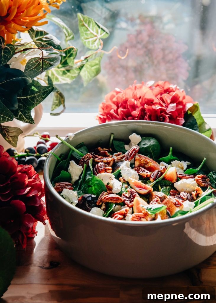 Fig and Goat Cheese Salad with Arugula and Walnuts 7 Spinach salad with fresh figs, goat cheese, and pecans