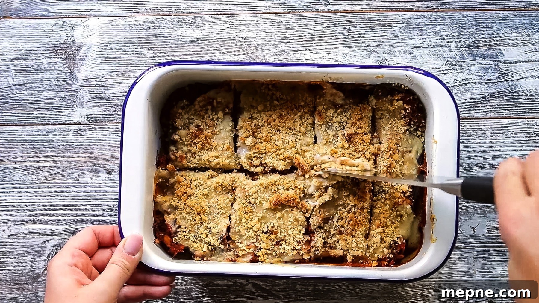 Baked Eggplant Lasagna in a Baking Dish.