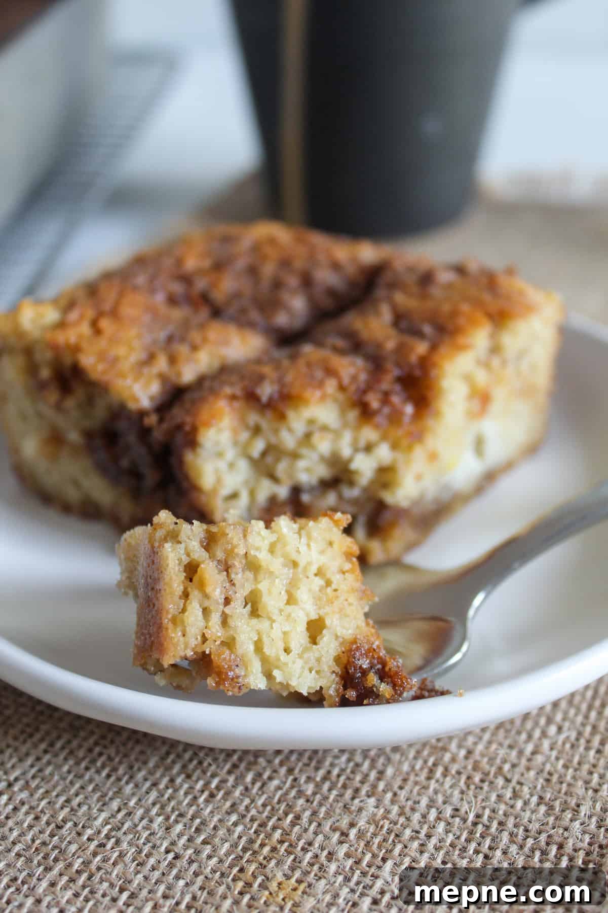 Moist Almond Flour Coffee Cake Recipe: Gluten-Free, Dairy-Free 2 bite of a coffee cake on a fork