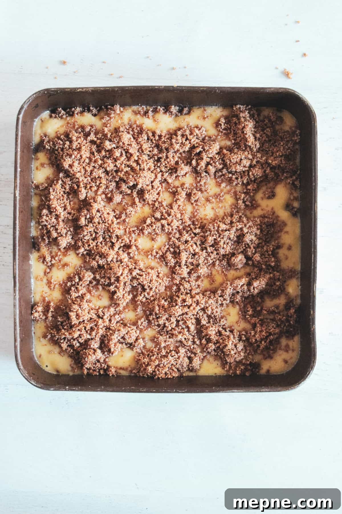 Moist Almond Flour Coffee Cake Recipe: Gluten-Free, Dairy-Free 11 unbaked coffee cake in the pan.