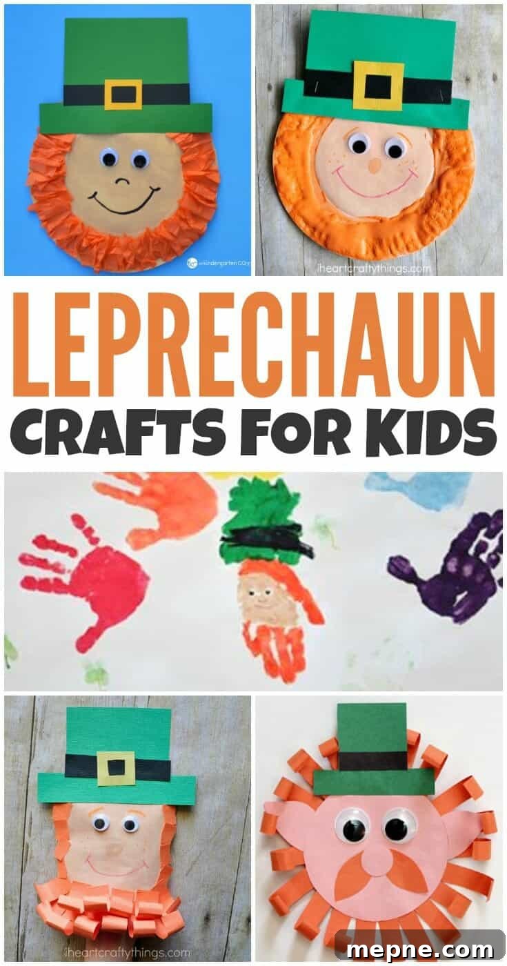 St Patrick's Day DIY Leprechaun Crafts for Kids 2 Leprechaun Crafts for Kids Pinterest Collage Image.