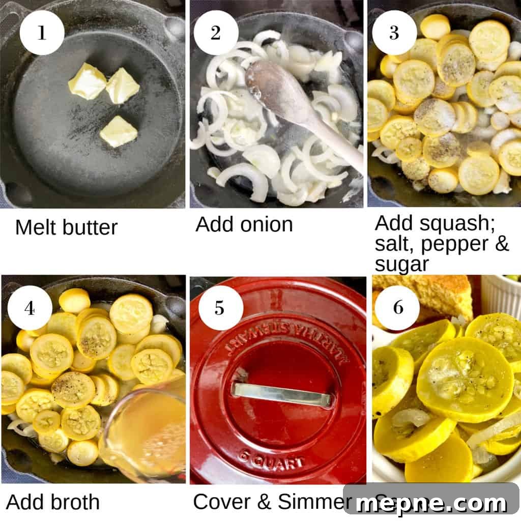 Southern Sauteed Yellow Squash with Caramelized Onions 4 Six steps for how to make sauteed squash.