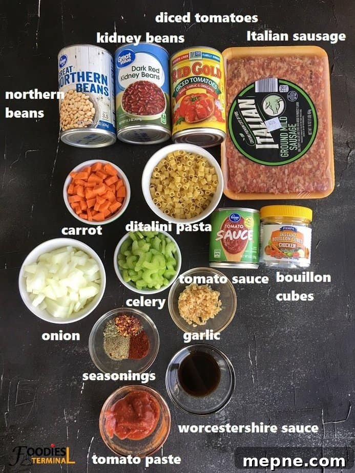 Instant Pot Olive Garden Copycat Pasta e Fagioli Recipe 3 recipe ingredients on a black surface