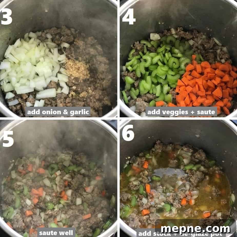 Instant Pot Olive Garden Copycat Pasta e Fagioli Recipe 6 sautéing aromatics & veggies in instant pot