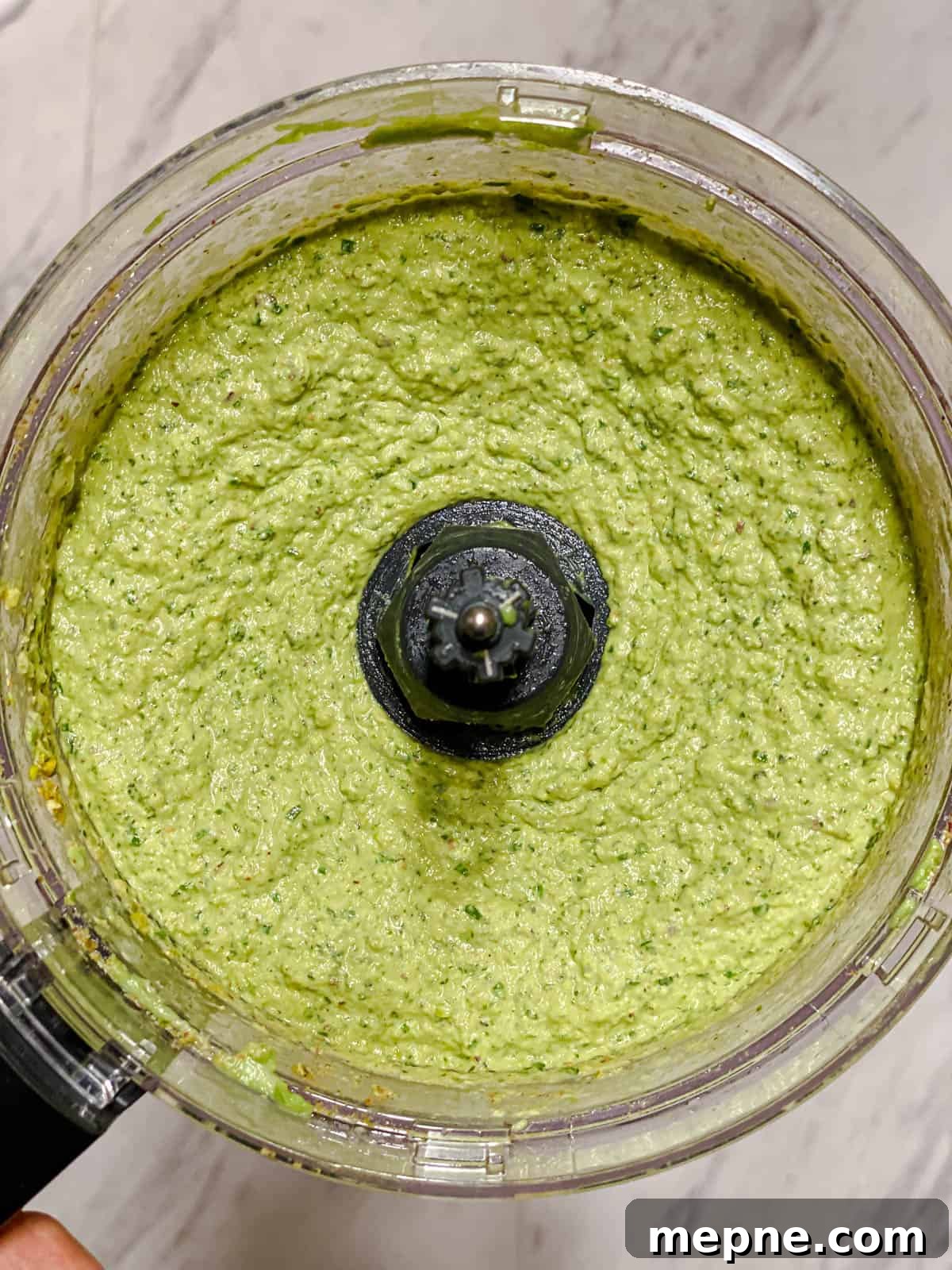 Creamy Avocado Pesto Pasta Recipe 6 process shot of Amazing Avocado Pesto Pasta ingredients in food processor